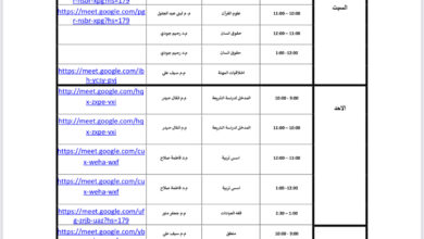 صورة جدول قسم علوم القران والتربية الاسلامية