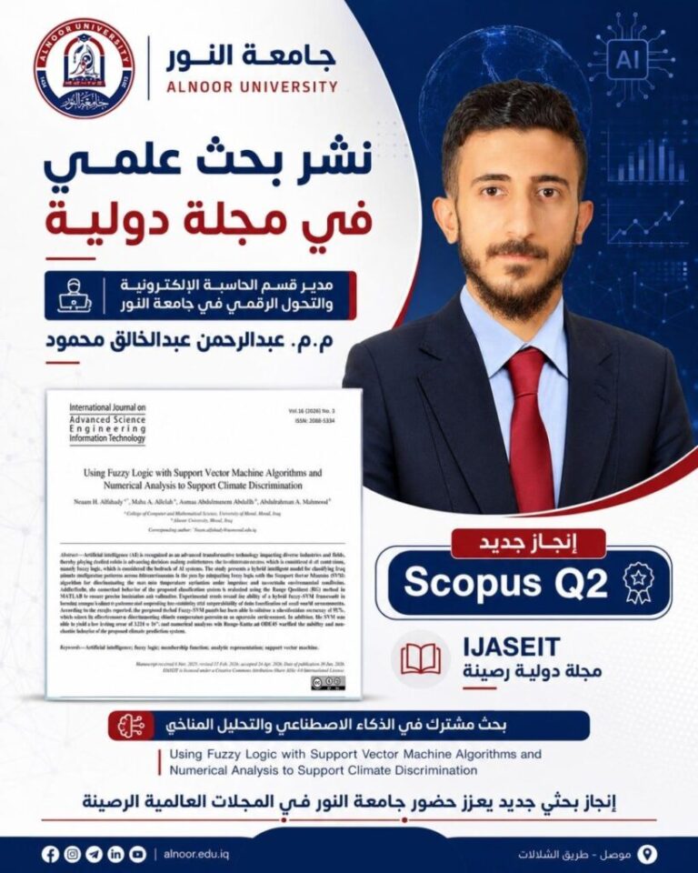 بحث علمي من جامعة النور في مجلة Scopus بالربع الثاني لدعم التحليل المناخي